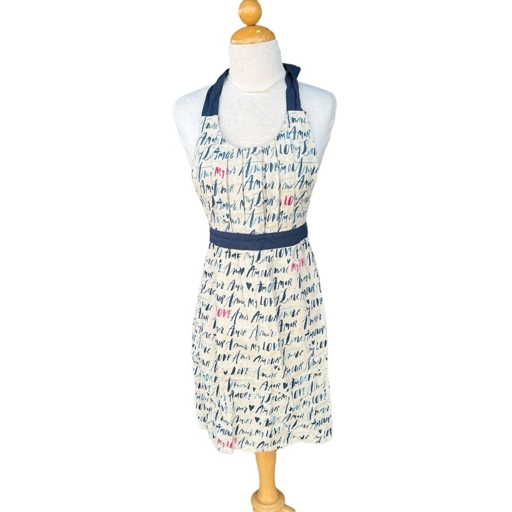 Anthropologie Linea Carta Language of Love Pleated Apron Cotton Linen‎ Amour NWT